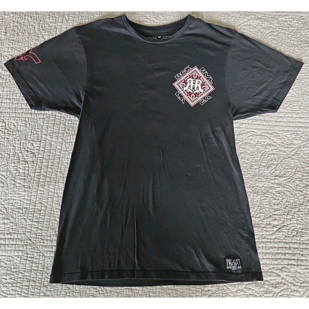 Rock Revival Black Graphic Short Sleeve T Shirt Medium Back Hit